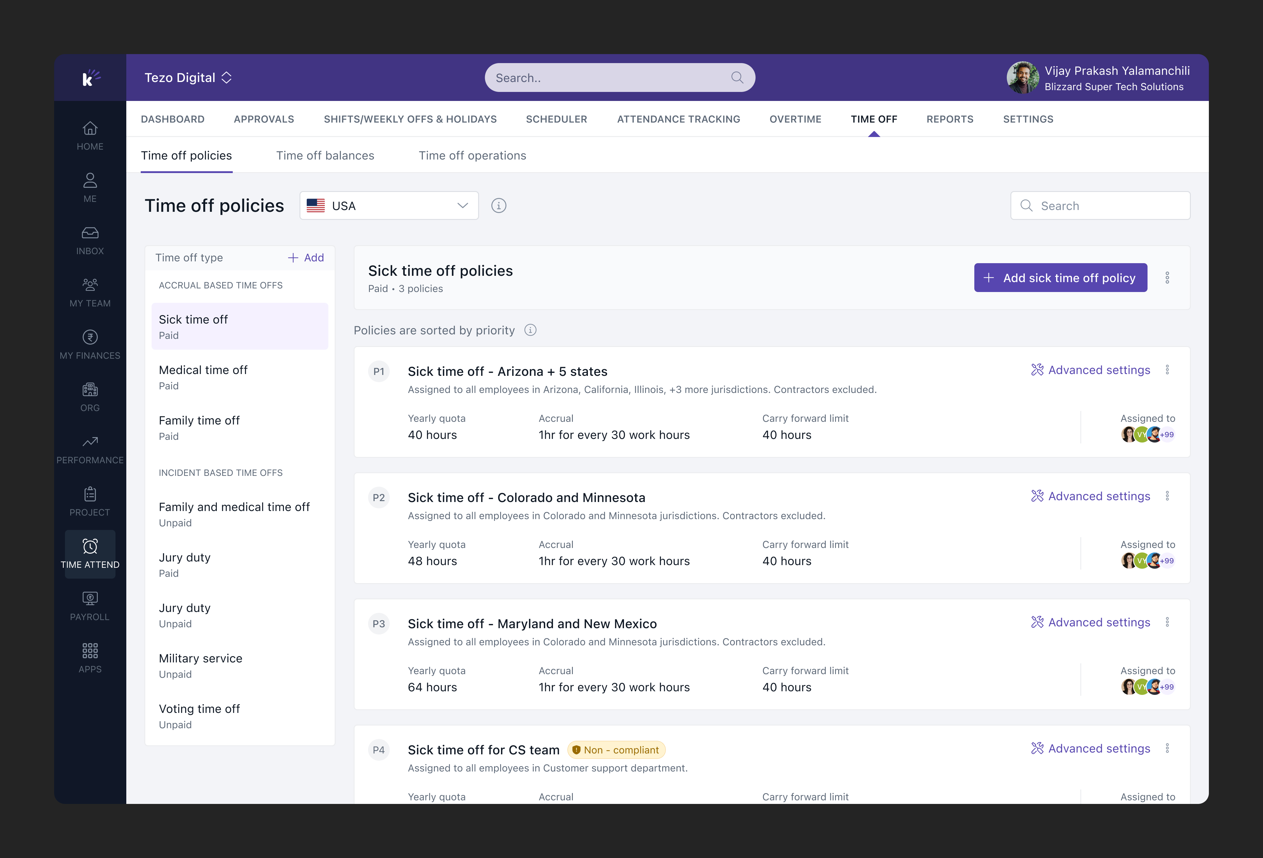 Leave policies hero — Keka time off setup